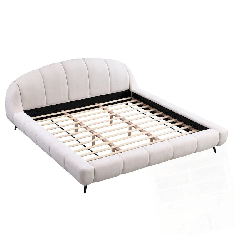 Lit plateforme King Size en chenille, design coquillage