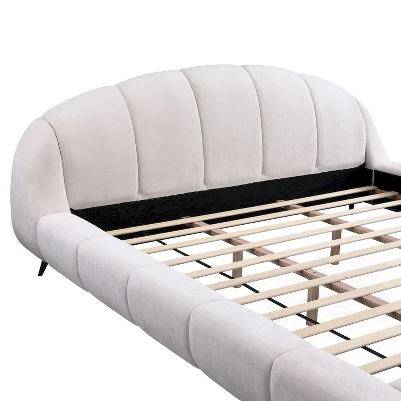 Lit plateforme King Size en chenille, design coquillage