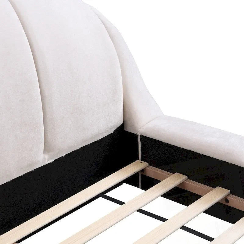 Lit plateforme King Size en chenille, design coquillage