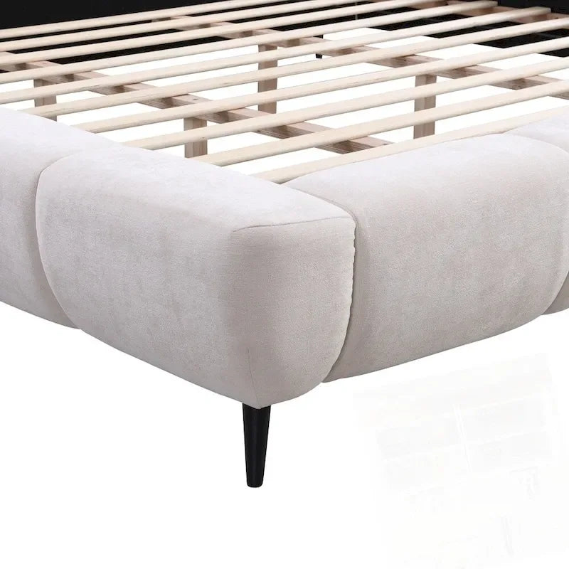 Lit plateforme King Size en chenille, design coquillage