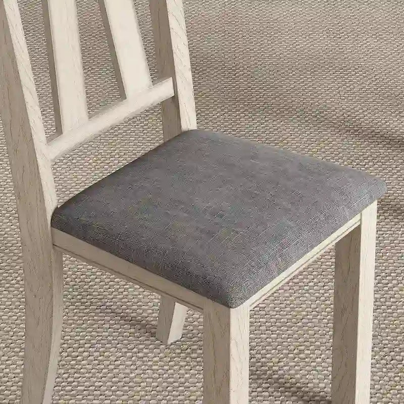 Chaise de salle à manger en bois massif avec assise en tissu de lin
