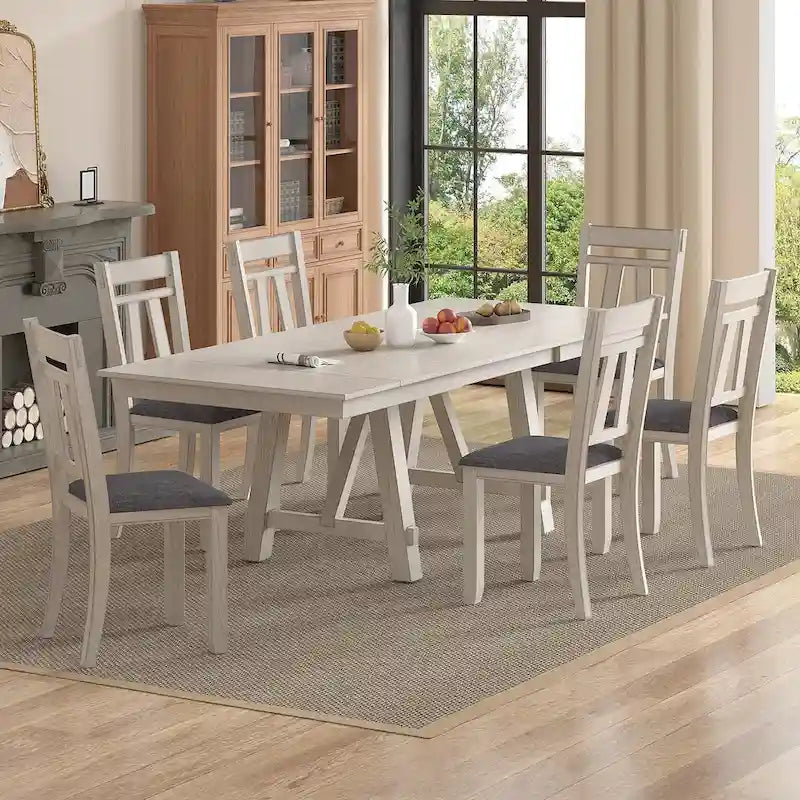 Chaise de salle à manger en bois massif avec assise en tissu de lin