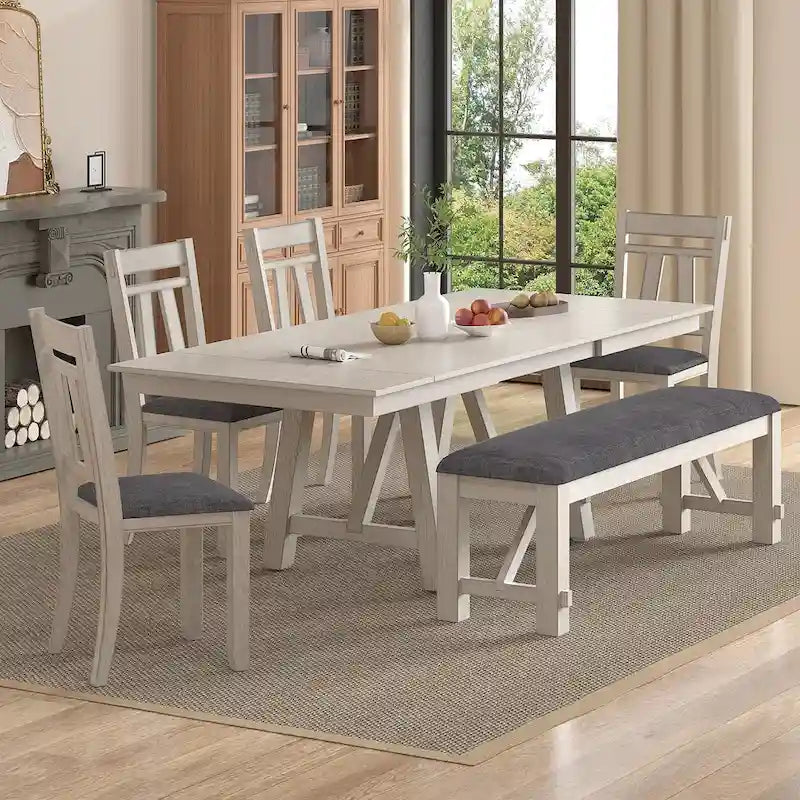 Chaise de salle à manger en bois massif avec assise en tissu de lin