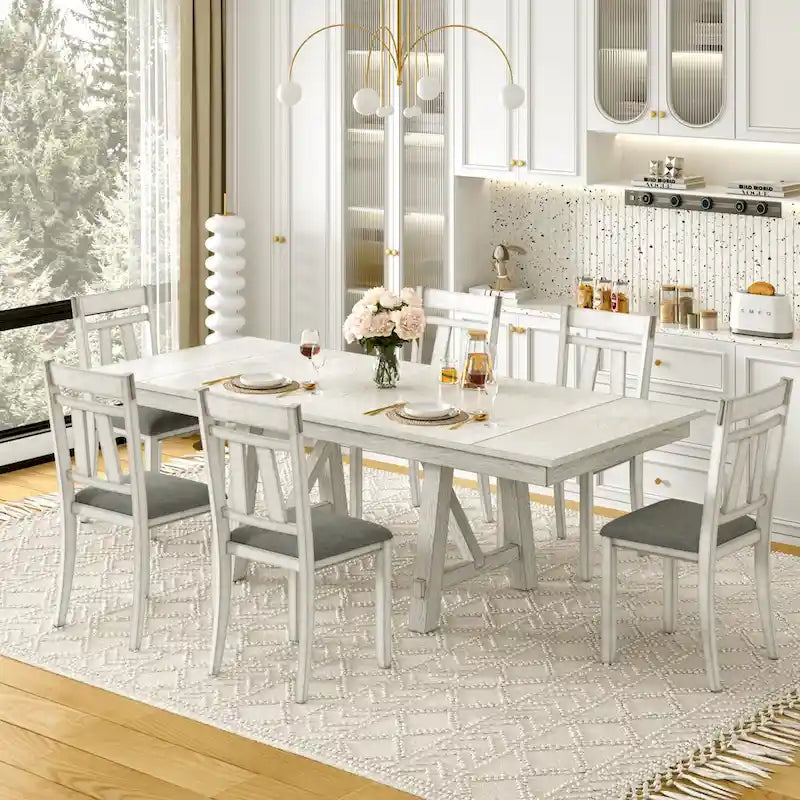 Chaise de salle à manger en bois massif avec assise en tissu de lin