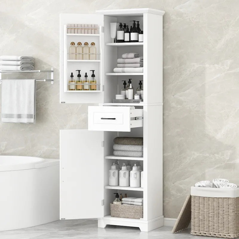 Meuble de salle de bain autoportant à 2 portes, étagères réglables et rangement de porte, Organisateur de salle de bain haut