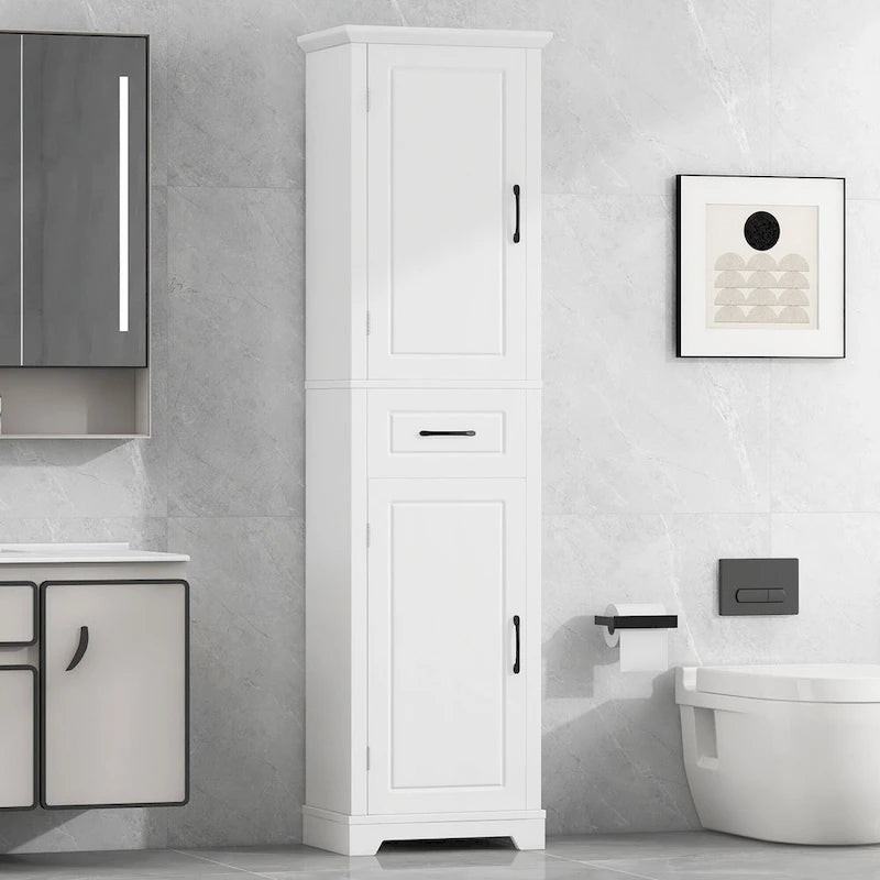 Meuble de salle de bain autoportant à 2 portes, étagères réglables et rangement de porte, Organisateur de salle de bain haut