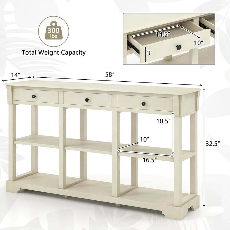 Console de rangement longue style rétro 58"