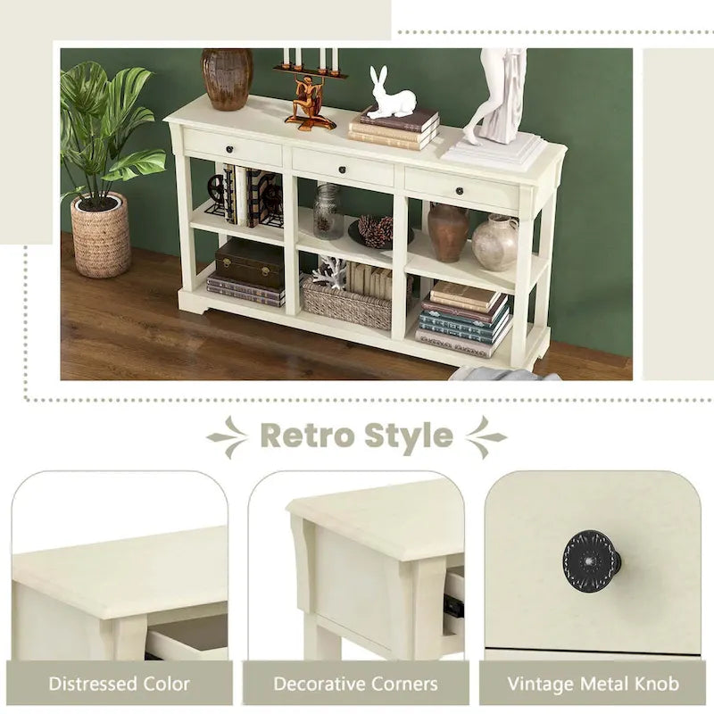 Console de rangement longue style rétro 58"
