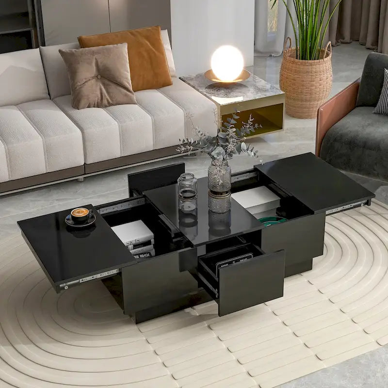 Table Basse Moderne et Élégante Table Basse Relevable avec 2 Grands Compartiments de Rangement et 2 Tiroirs, pour Salon