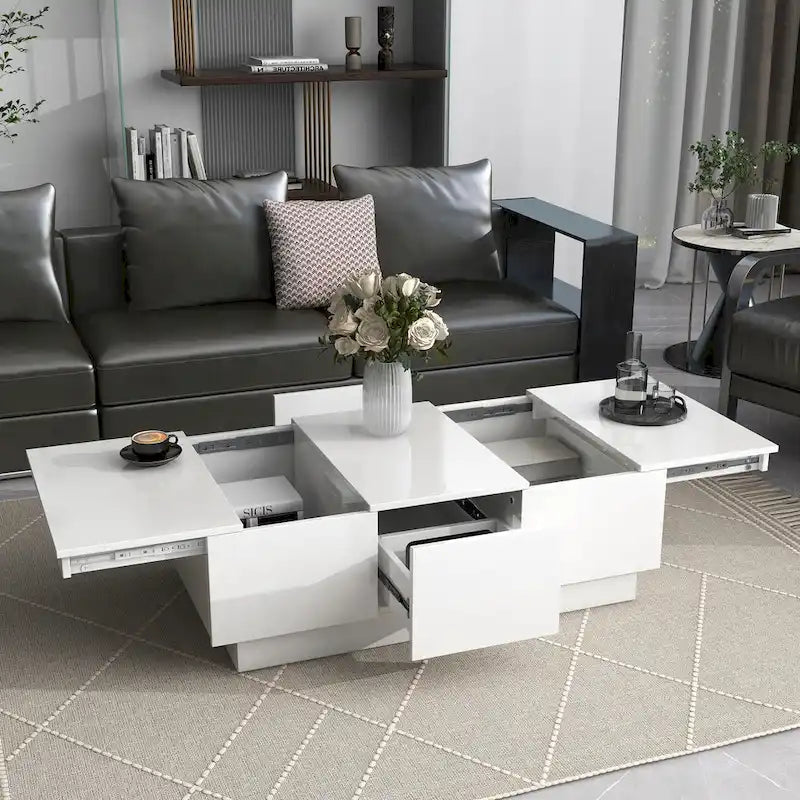 Modern Stylish Coffee Table Extendable Coffee Table with 2 Large Storage Compartments 2 Drawers, for Living Room