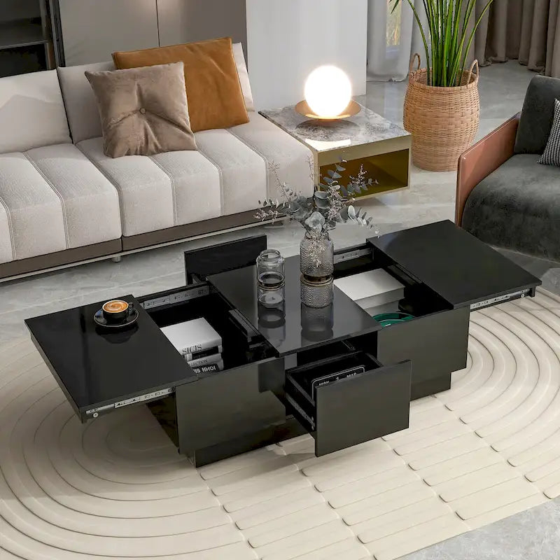 Table Basse Moderne et Élégante Table Basse Relevable avec 2 Grands Compartiments de Rangement et 2 Tiroirs, pour Salon