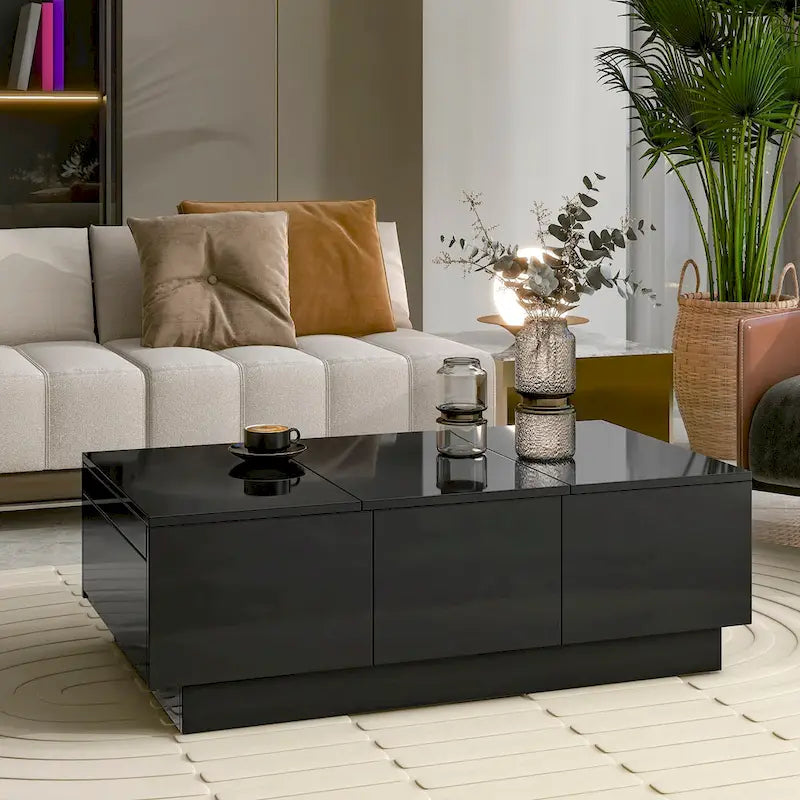 Table Basse Moderne et Élégante Table Basse Relevable avec 2 Grands Compartiments de Rangement et 2 Tiroirs, pour Salon