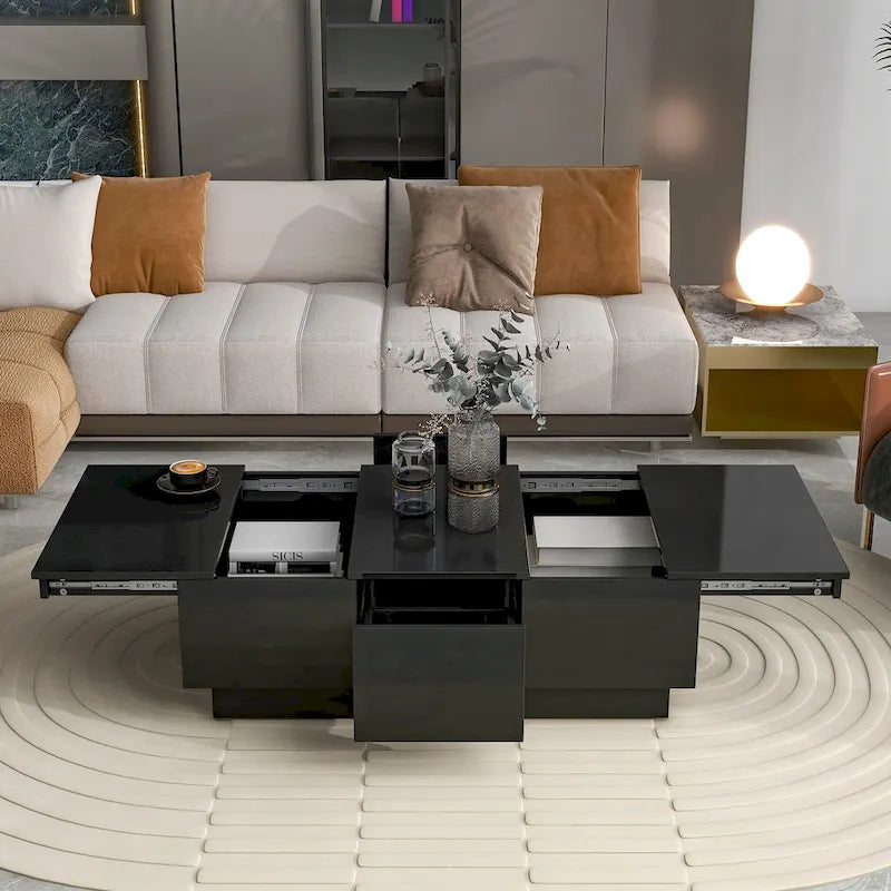 Table Basse Moderne et Élégante Table Basse Relevable avec 2 Grands Compartiments de Rangement et 2 Tiroirs, pour Salon