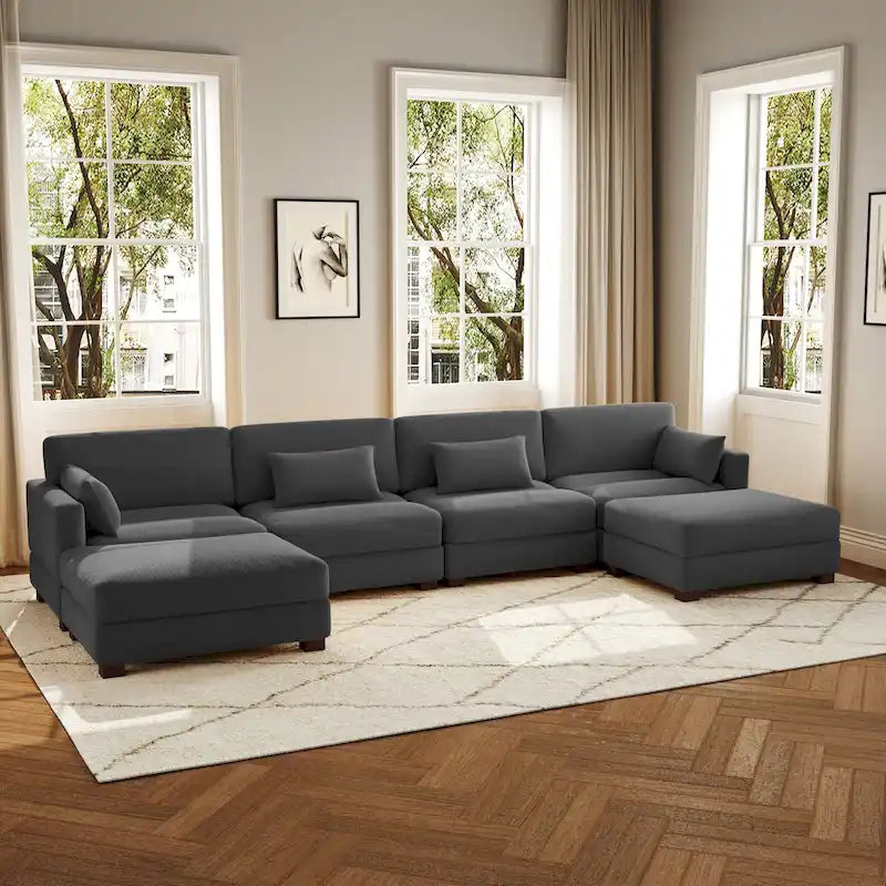 Canapé d'angle en U avec pouf
