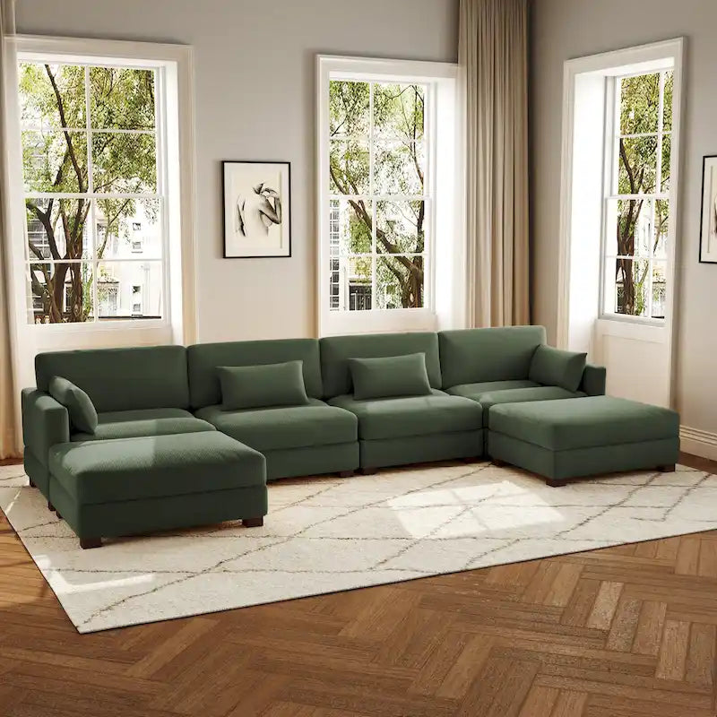 Canapé d'angle en U avec pouf