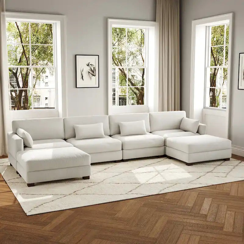 Canapé d'angle en U avec pouf