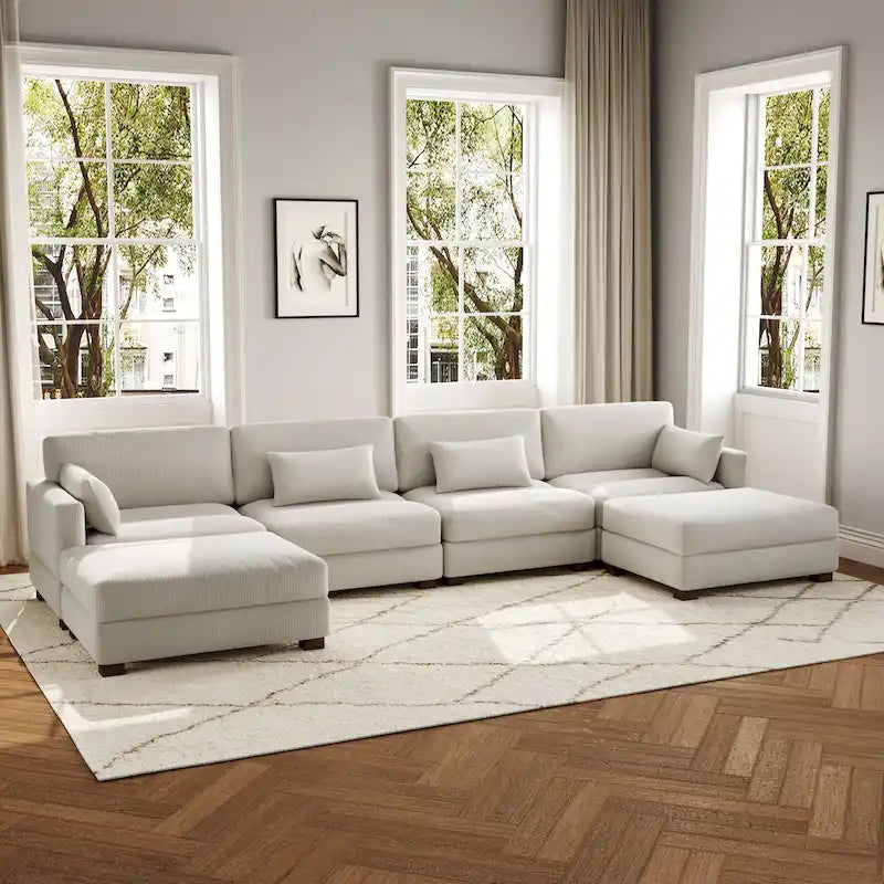 Canapé d'angle en U avec pouf