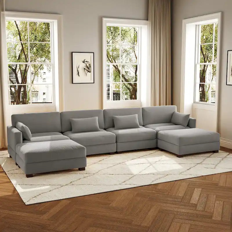 Canapé d'angle en U avec pouf
