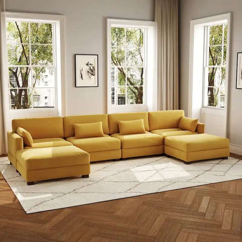 Canapé d'angle en U avec pouf