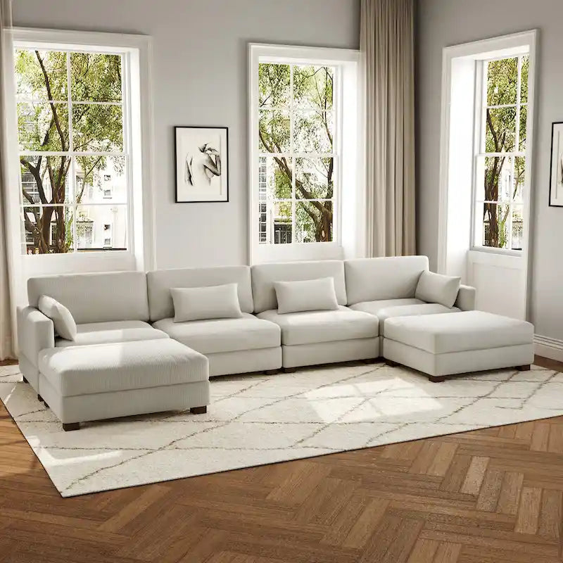 Canapé d'angle en U avec pouf