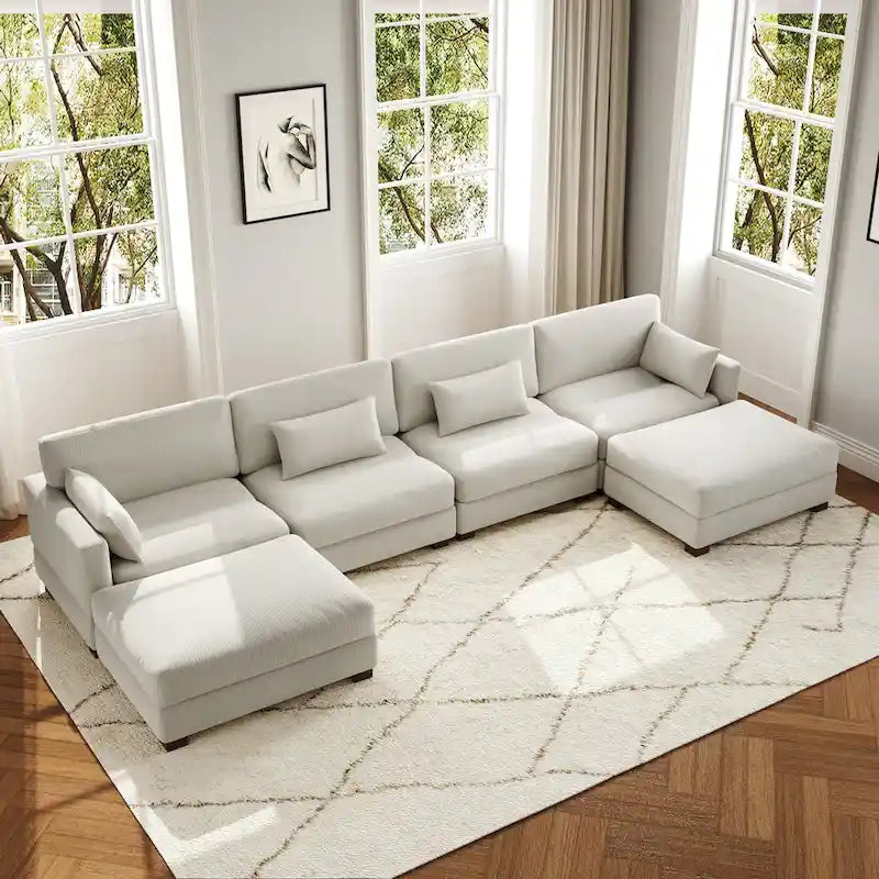 Canapé d'angle en U avec pouf