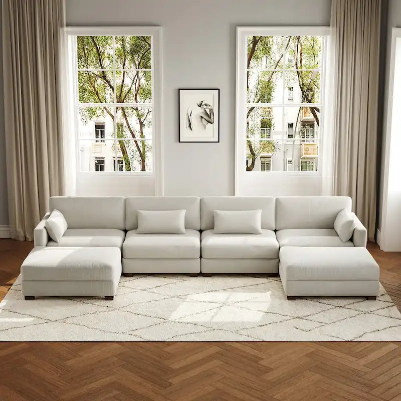 Canapé d'angle en U avec pouf