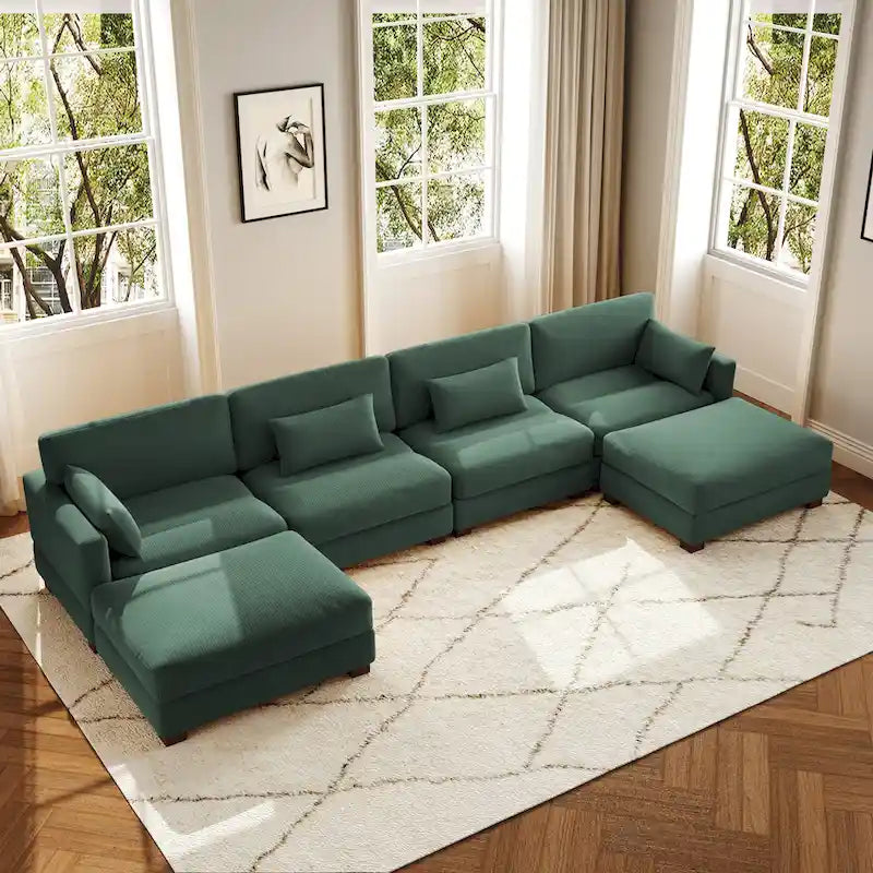 Canapé d'angle en U avec pouf