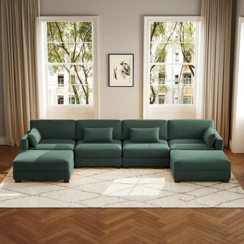 Canapé d'angle en U avec pouf