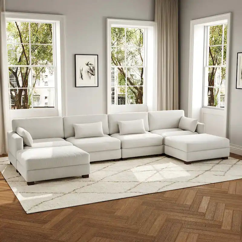 Canapé d'angle en U avec pouf
