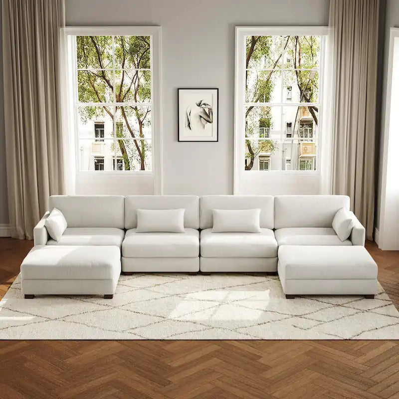 Canapé d'angle en U avec pouf