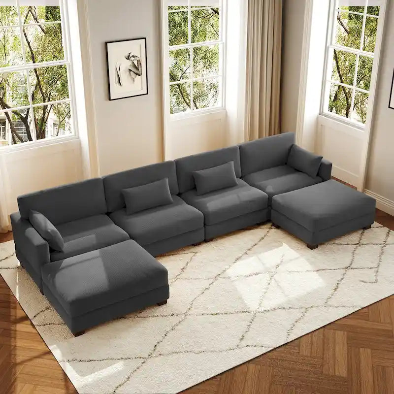 Canapé d'angle en U avec pouf