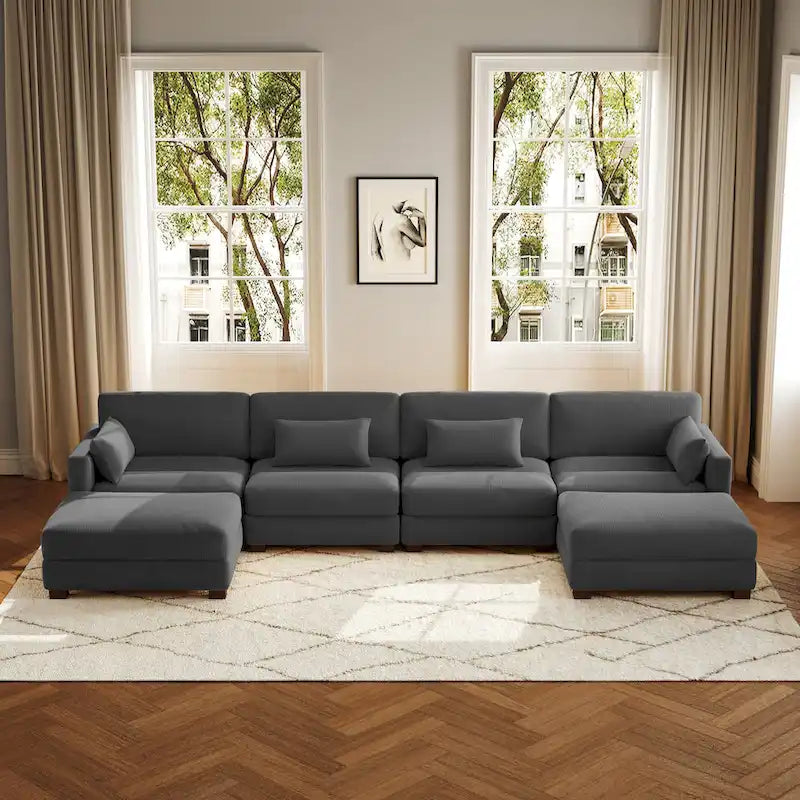 Canapé d'angle en U avec pouf