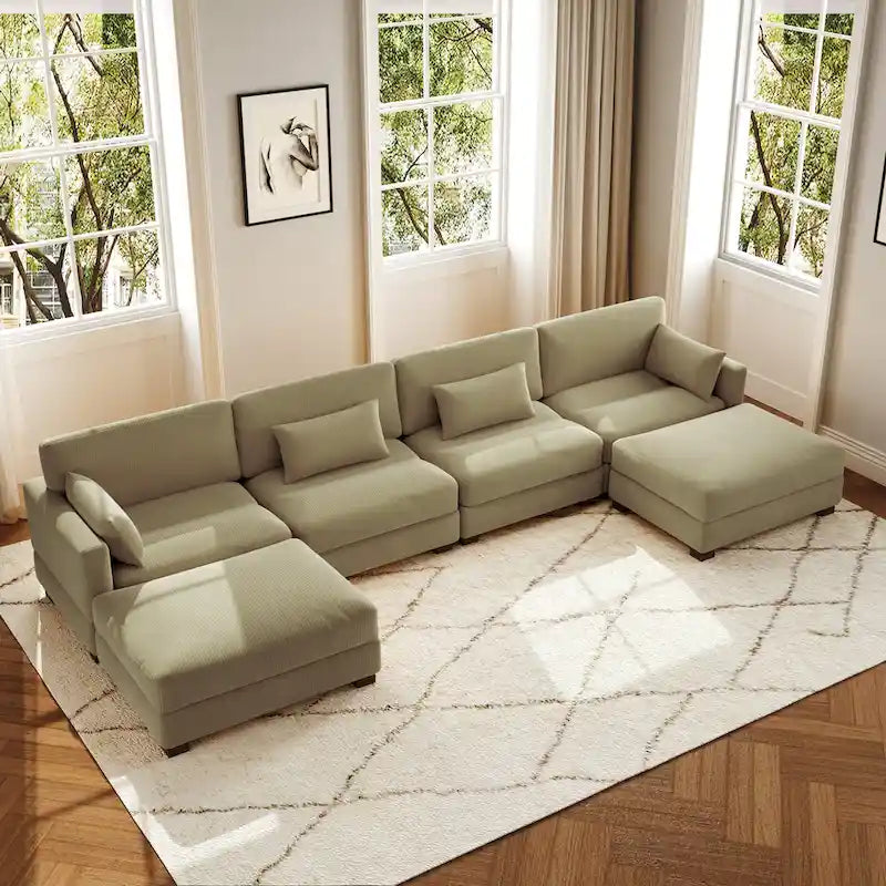 Canapé d'angle en U avec pouf
