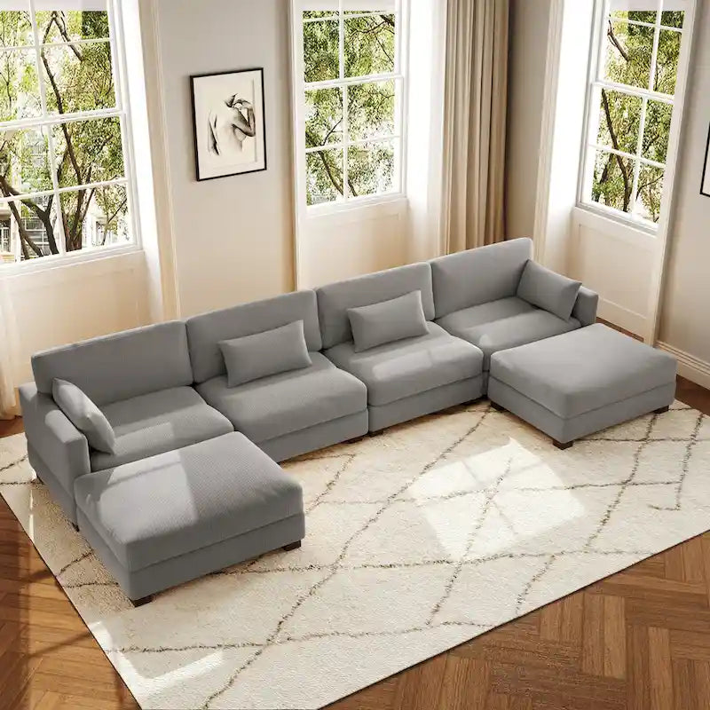 Canapé d'angle en U avec pouf