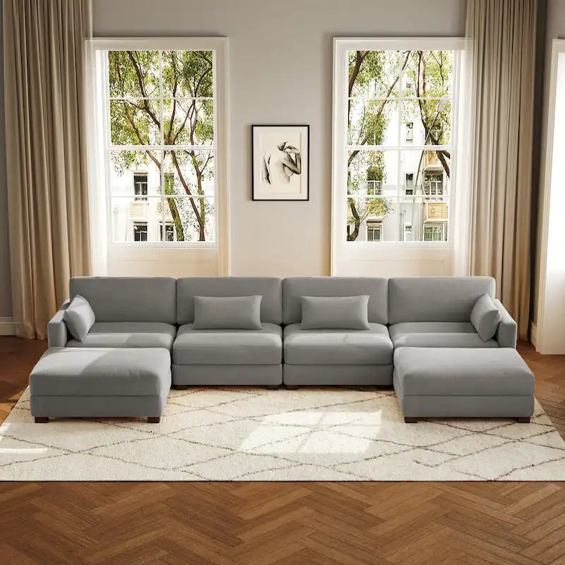 Canapé d'angle en U avec pouf