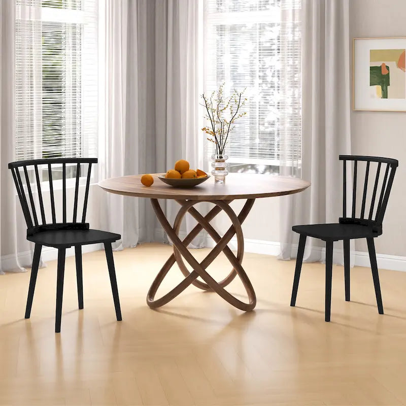 Chaise de salle à manger Windsor en bois à dossier à barreaux