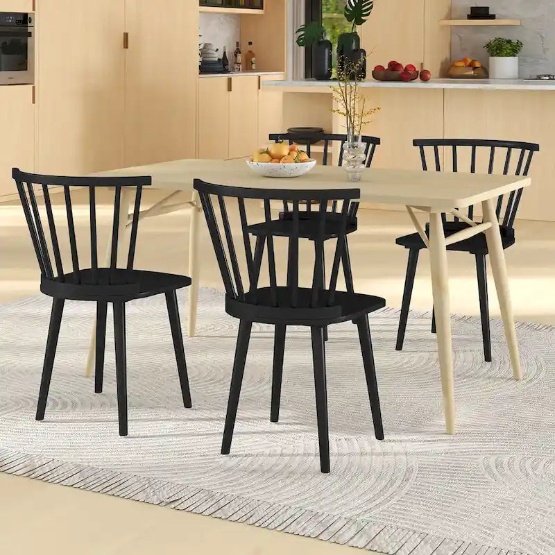 Chaise de salle à manger Windsor en bois à dossier à barreaux