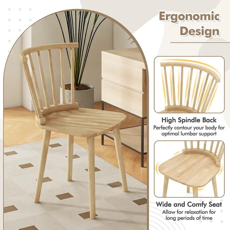 Chaise de salle à manger Windsor en bois à dossier à barreaux