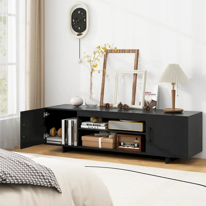 Meuble TV pour téléviseur de 70 pouces, meuble de divertissement moderne avec prise de courant