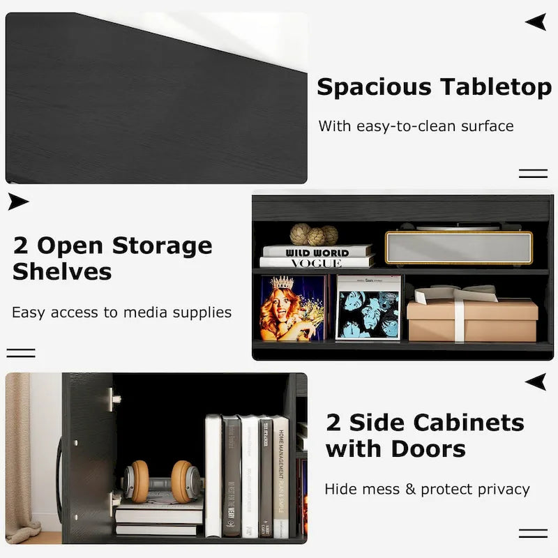 Meuble TV pour téléviseur de 70 pouces, meuble de divertissement moderne avec prise de courant