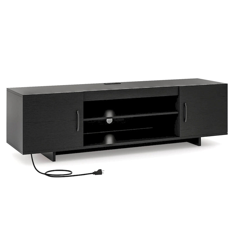 Meuble TV pour téléviseur de 70 pouces, meuble de divertissement moderne avec prise de courant