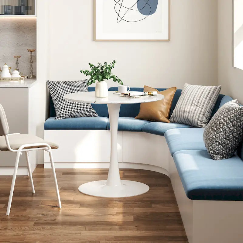 Table de cuisine ou de salle à manger ronde de style moderne du milieu du siècle avec piétement en acier – 31,5