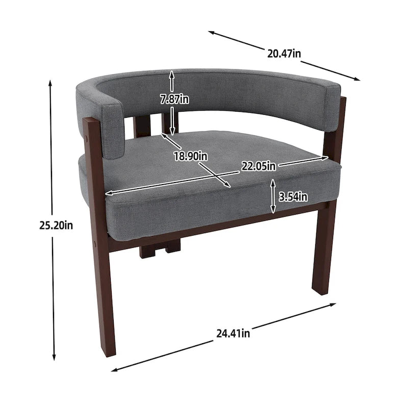 Fauteuil d'appoint rembourré moderne avec dossier ouvert, style tonneau