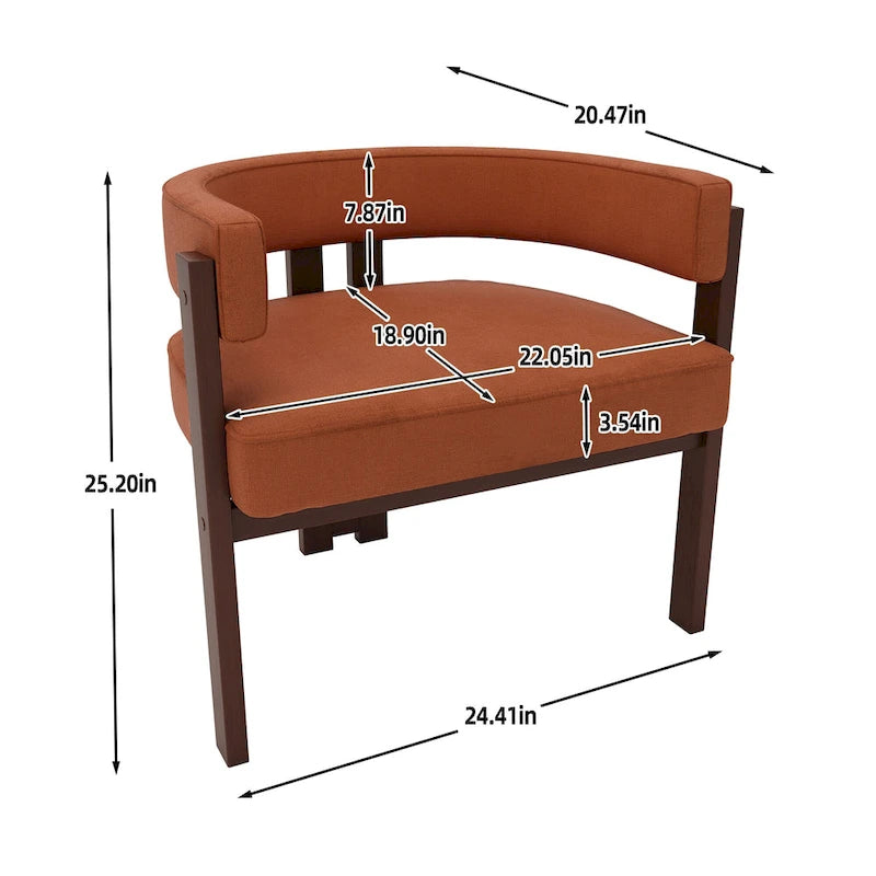 Fauteuil d'appoint rembourré moderne avec dossier ouvert, style tonneau