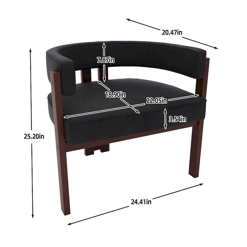 Fauteuil d'appoint rembourré moderne avec dossier ouvert, style tonneau