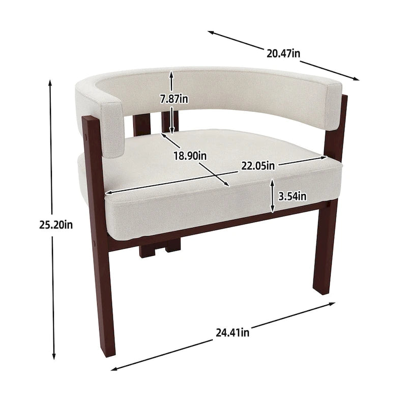 Fauteuil d'appoint rembourré moderne avec dossier ouvert, style tonneau