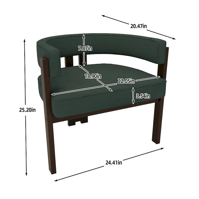 Fauteuil d'appoint rembourré moderne avec dossier ouvert, style tonneau