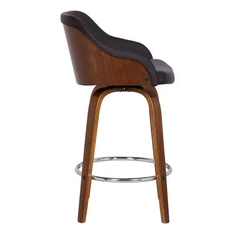 Tabouret de bar pivotant Alec de 30 po hauteur bar Noyer/Marron - Armen Living : Moderne du milieu du siècle, réglable, chromé, similicuir