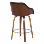 Tabouret de bar pivotant Alec de 30 po hauteur bar Noyer/Marron - Armen Living : Moderne du milieu du siècle, réglable, chromé, similicuir