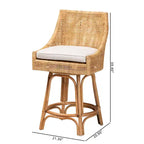Baxton Studio Bella Tabouret de bar hauteur comptoir en rotin marron naturel/blanc : Polyester rembourré, cadre en acajou, aucun assemblage requis